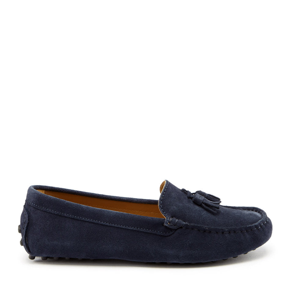Navy blue loafer shoe on a white background