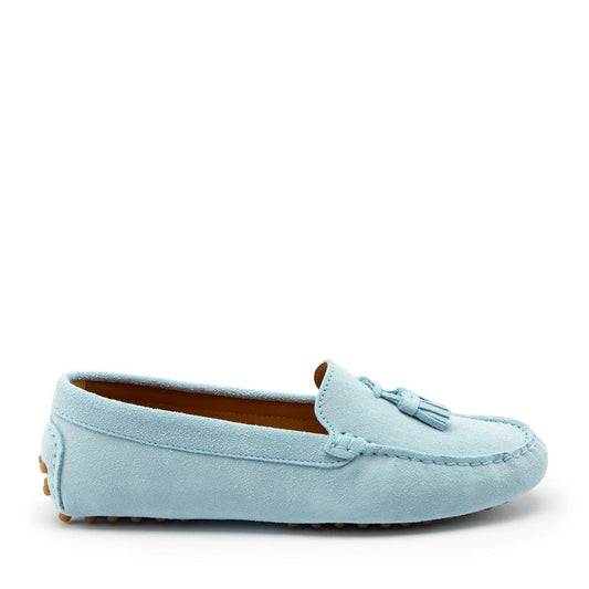 Women's Sky Blue Suede Tasselled Driving Loafers