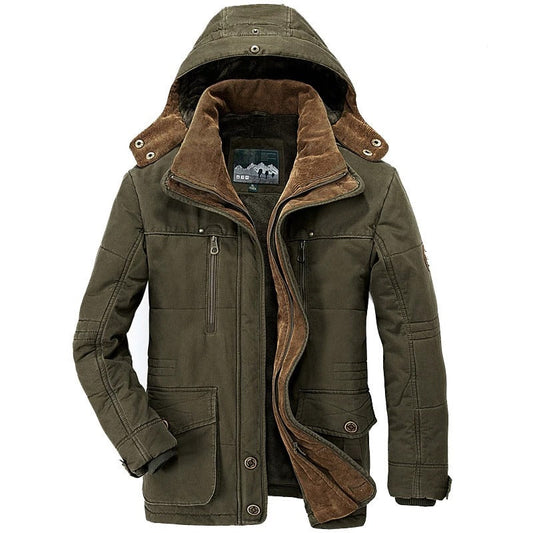 Green jacket with brown fur lining on a white background