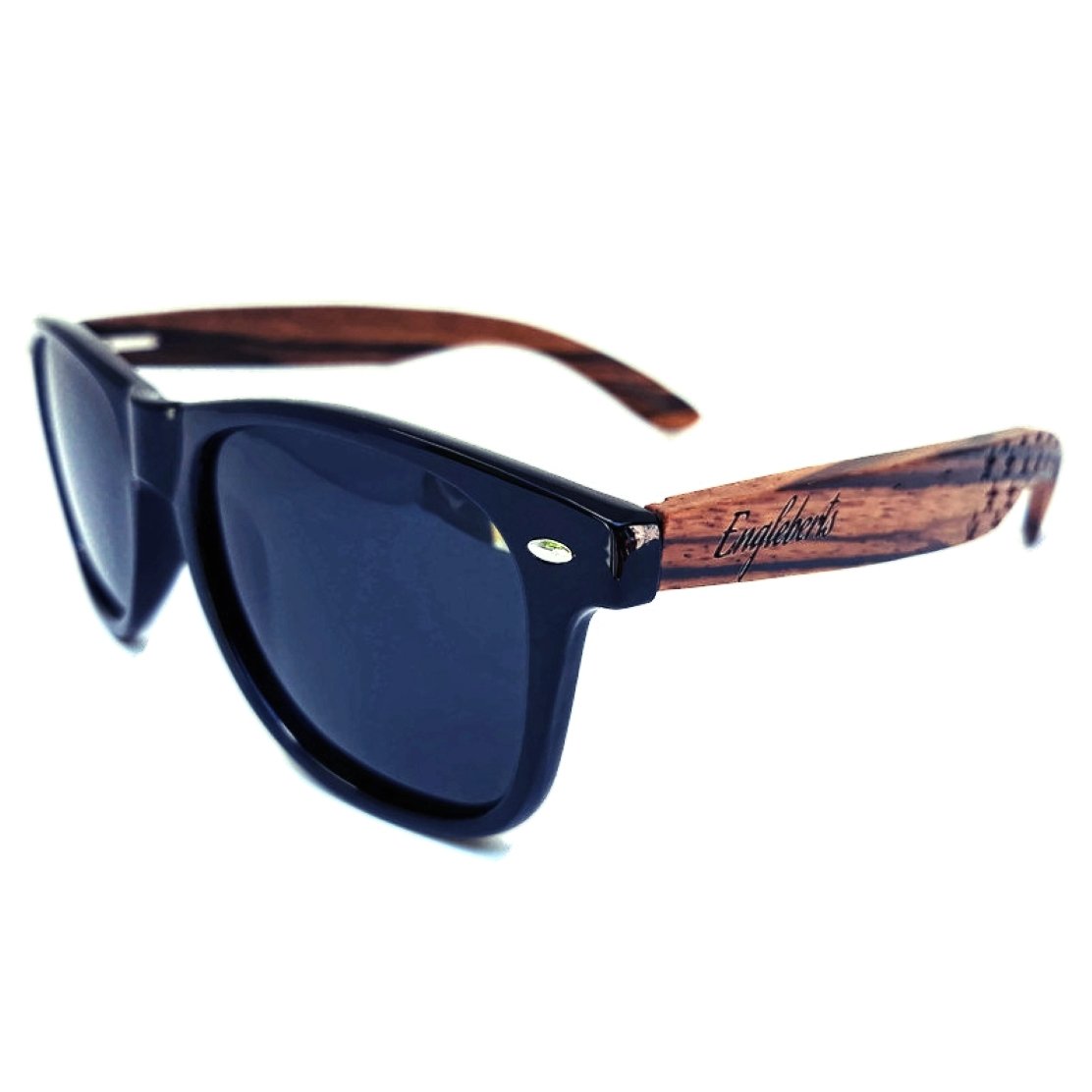 Sunglasses with wooden arms on a white background