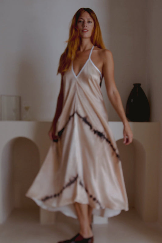 Altair Silk Halter Dress Shibori - Japanese Artisan Sustainable Luxury Women's Fashion - Style Queenz