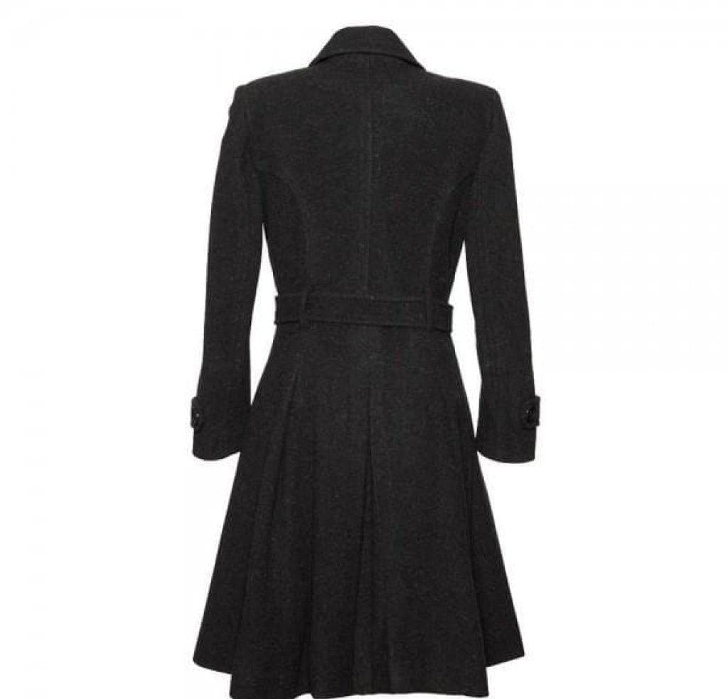 Dark gray coat with a belt on a white background