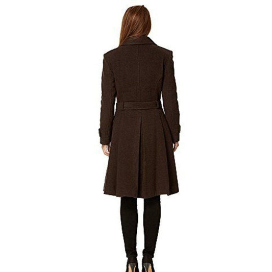 Brown coat worn by a person on a white background