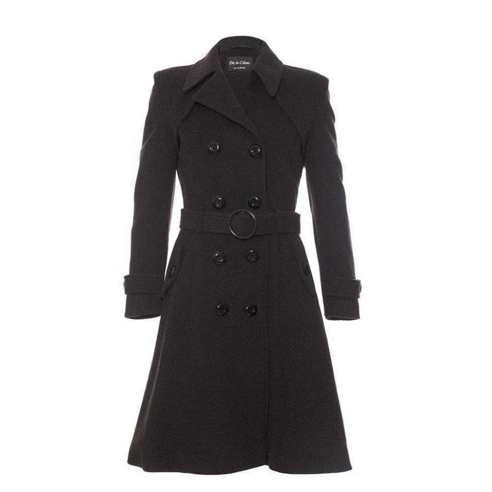 Black coat with a belt on a white background