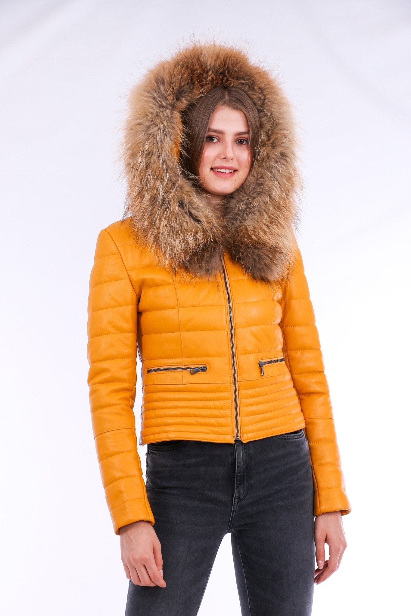 Anoraq Yellow Quilted Leather Jacket - Women's Genuine Nappa Lambskin - Style Queenz