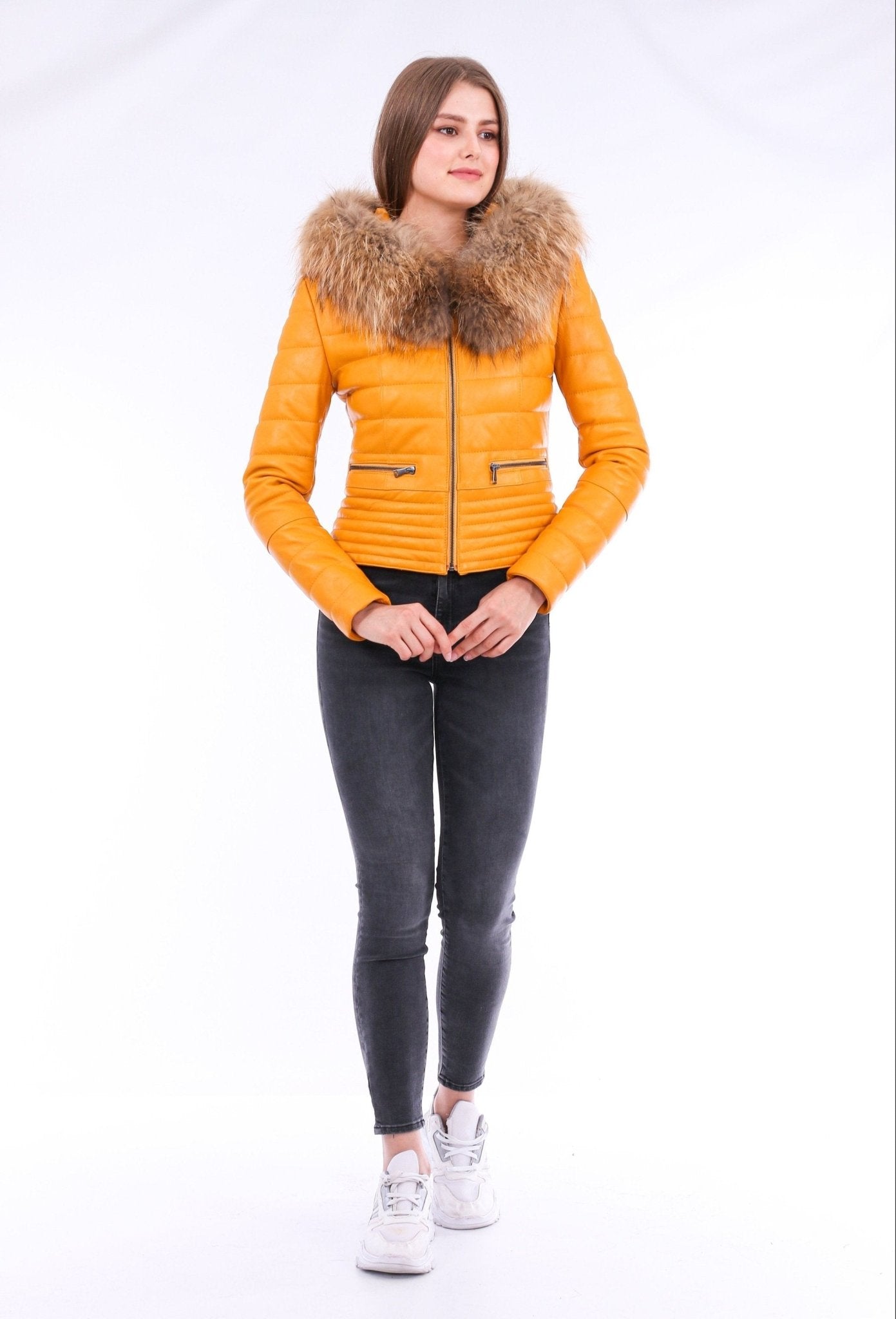 Anoraq Yellow Quilted Leather Jacket - Women's Genuine Nappa Lambskin - Style Queenz