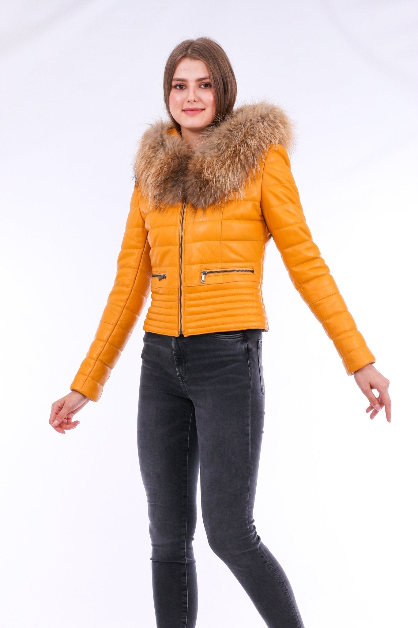 Anoraq Yellow Quilted Leather Jacket - Women's Genuine Nappa Lambskin - Style Queenz