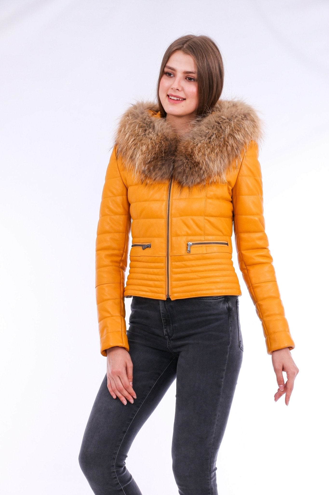 Anoraq Yellow Quilted Leather Jacket - Women's Genuine Nappa Lambskin - Style Queenz