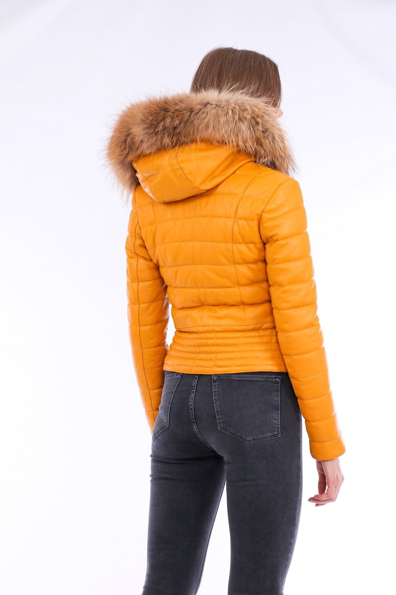 Anoraq Yellow Quilted Leather Jacket - Women's Genuine Nappa Lambskin - Style Queenz