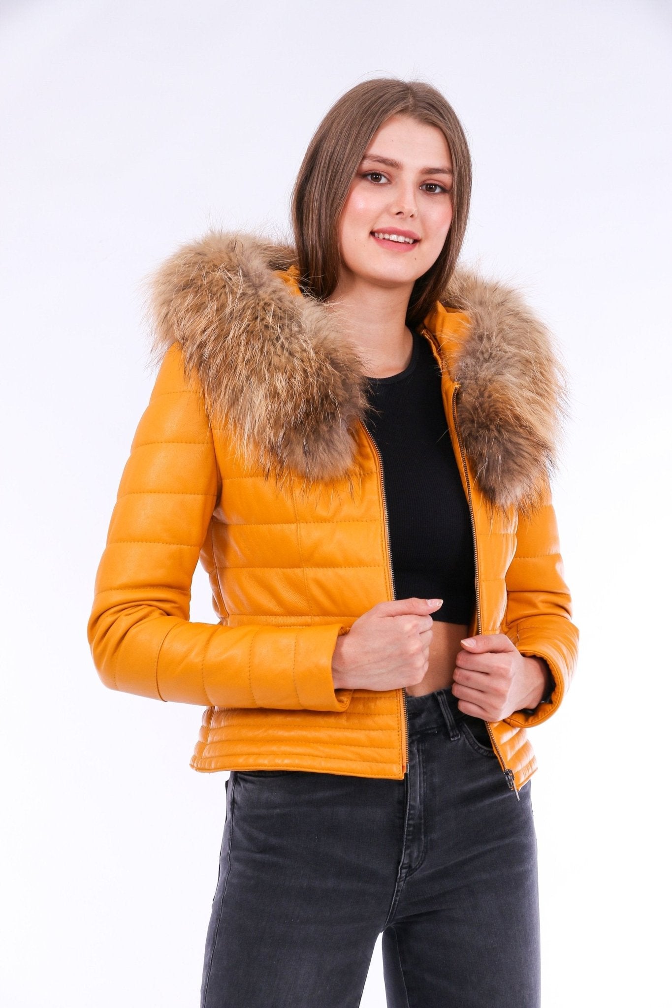 Anoraq Yellow Quilted Leather Jacket - Women's Genuine Nappa Lambskin - Style Queenz
