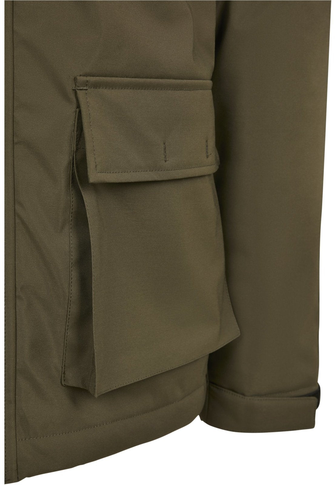 Close-up of a green jacket with a pocket on a white background