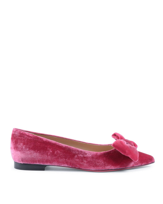 Baby Bow Velvet Ballerina - Fuxia Italian Ballet Flats with Bow Detail - Style Queenz