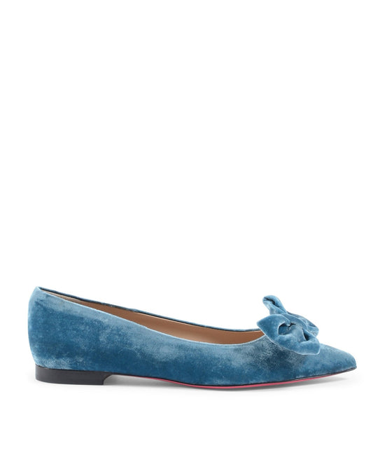 Baby Bow Velvet Ballerina - Sky Blue Italian Ballet Flats with Bow Detail - Style Queenz