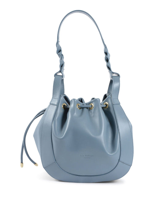 Barolo Sky Blue Italian Leather Bucket Bag - Top Grain Leather with Gold Hardware - Made in Italy - Style Queenz