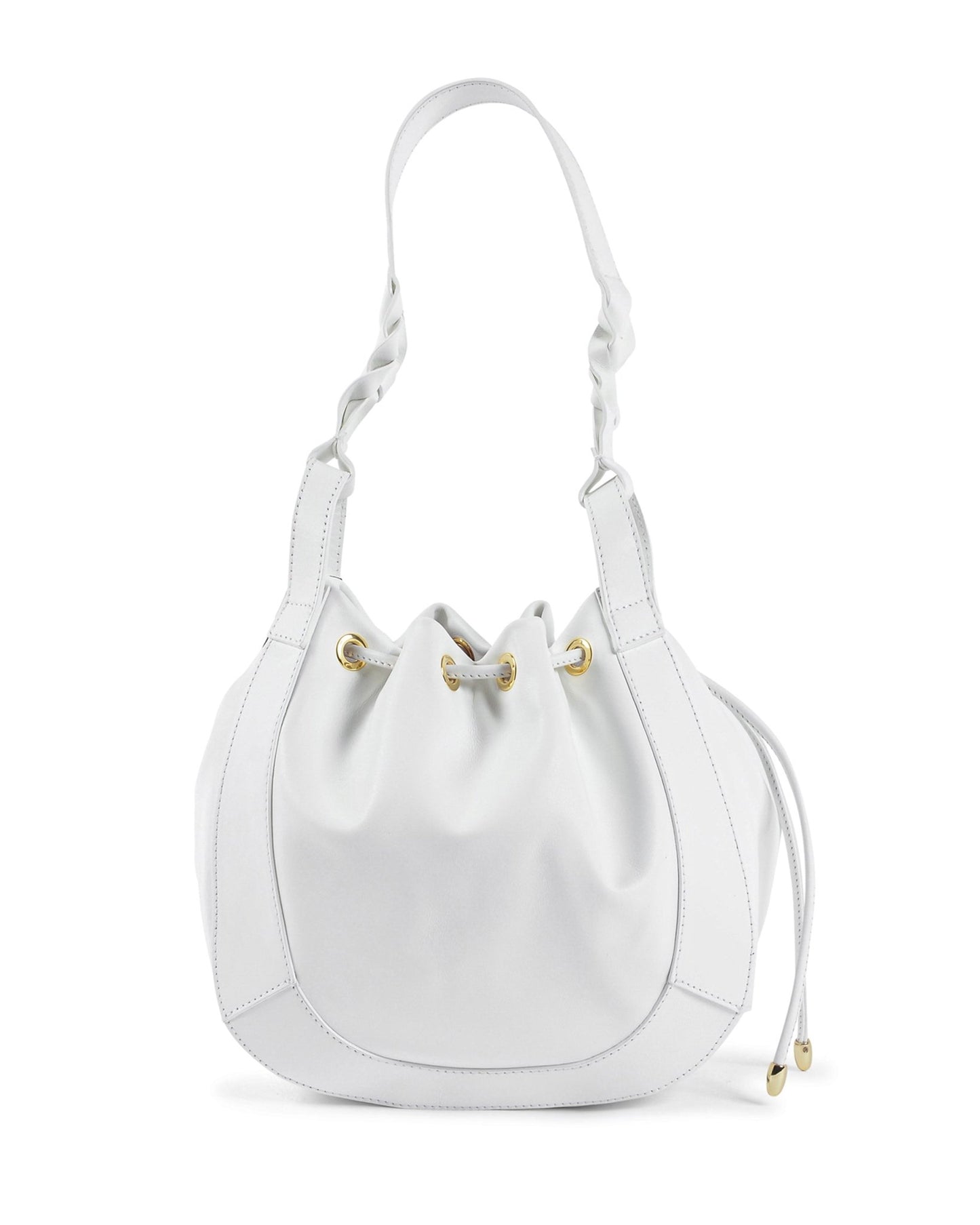 Barolo White Bucket Bag - Premium Italian Leather with Gold Hardware - Style Queenz
