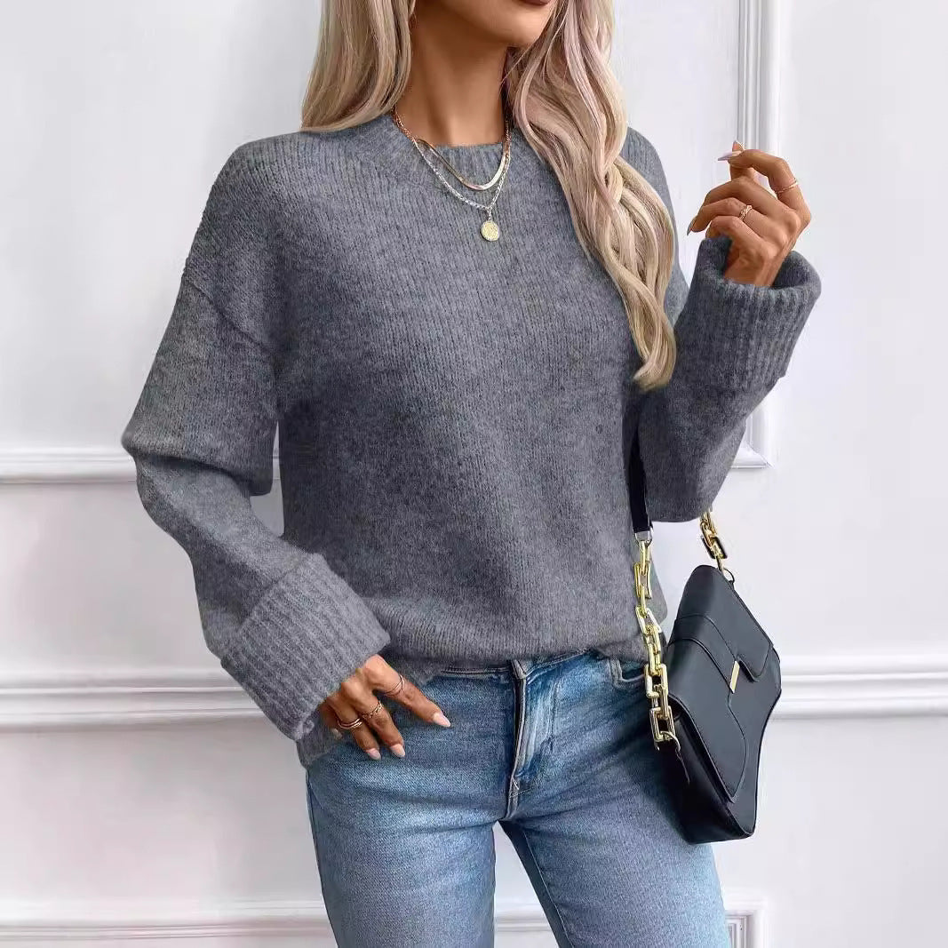 Women's Round Neck Pullover Sweater - Casual