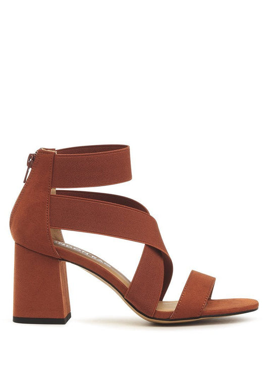 Benicia Strappy Block Heel Sandals - Elastic Strap Open Toe with Back Zipper - Style Queenz