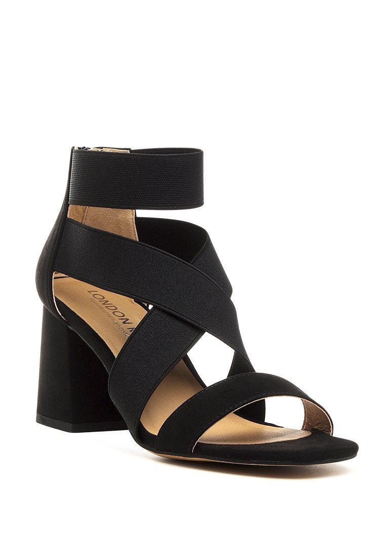 Benicia Strappy Block Heel Sandals - Elastic Strap Open Toe with Back Zipper - Style Queenz