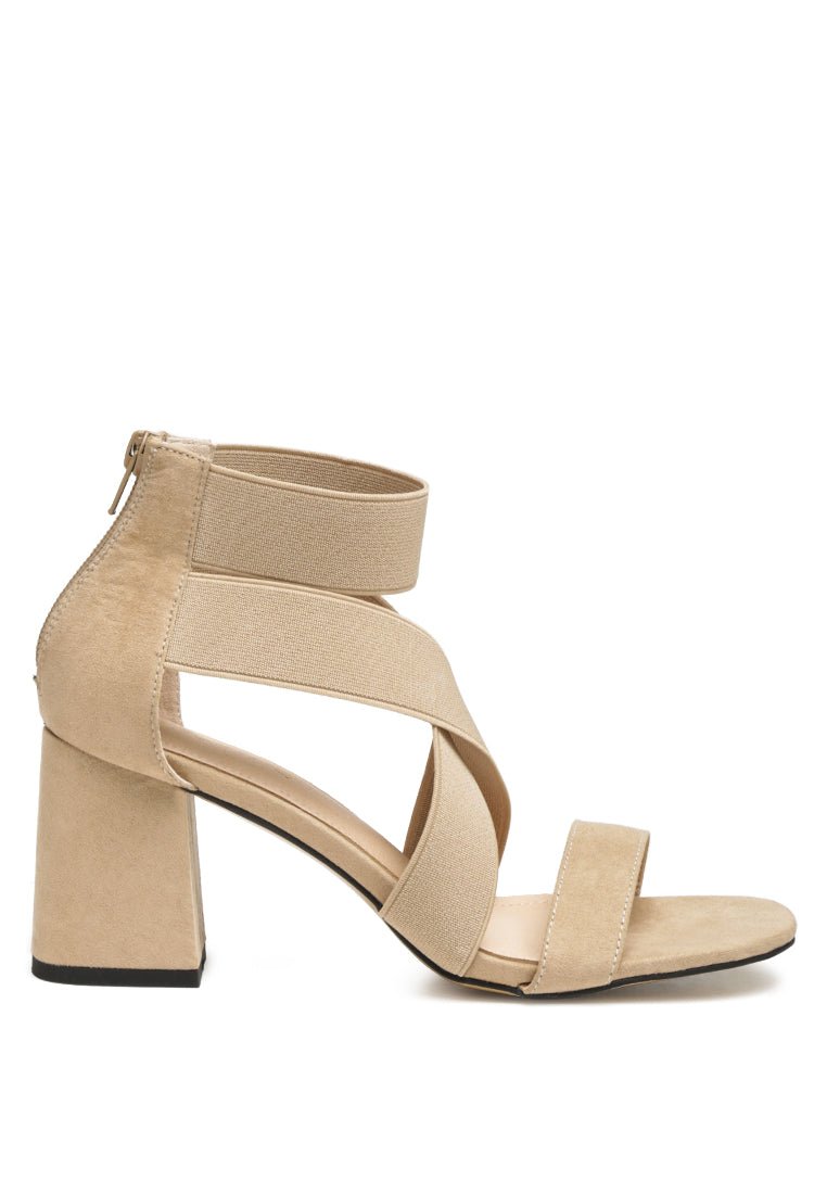 Benicia Strappy Block Heel Sandals - Elastic Strap Open Toe with Back Zipper - Style Queenz