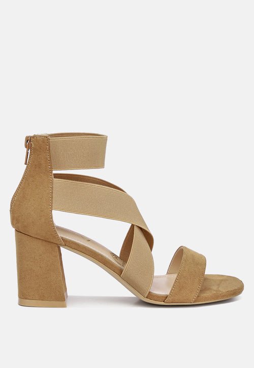 Benicia Strappy Block Heel Sandals - Elastic Strap Open Toe with Back Zipper - Style Queenz