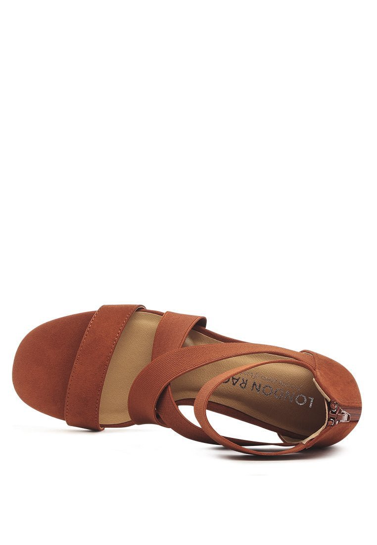 Benicia Strappy Block Heel Sandals - Elastic Strap Open Toe with Back Zipper - Style Queenz