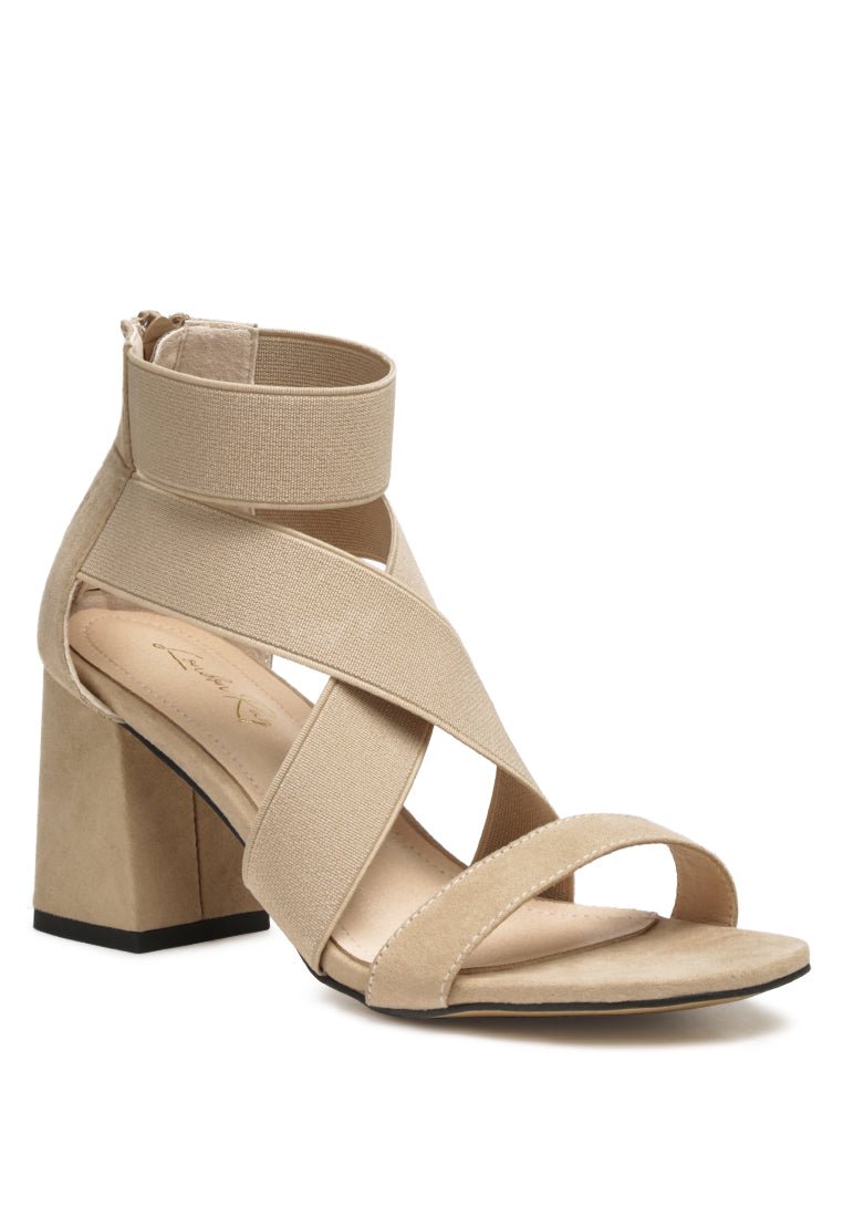 Benicia Strappy Block Heel Sandals - Elastic Strap Open Toe with Back Zipper - Style Queenz