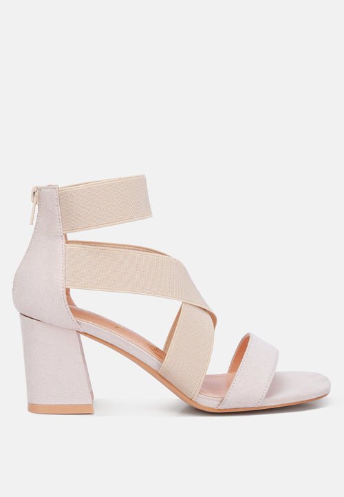 Benicia Strappy Block Heel Sandals - Elastic Strap Open Toe with Back Zipper - Style Queenz