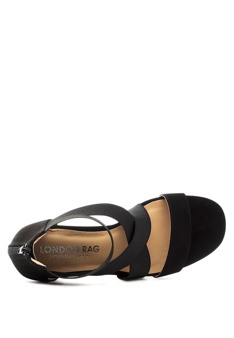 Benicia Strappy Block Heel Sandals - Elastic Strap Open Toe with Back Zipper - Style Queenz