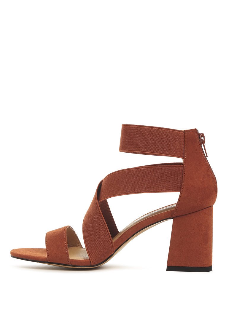Benicia Strappy Block Heel Sandals - Elastic Strap Open Toe with Back Zipper - Style Queenz
