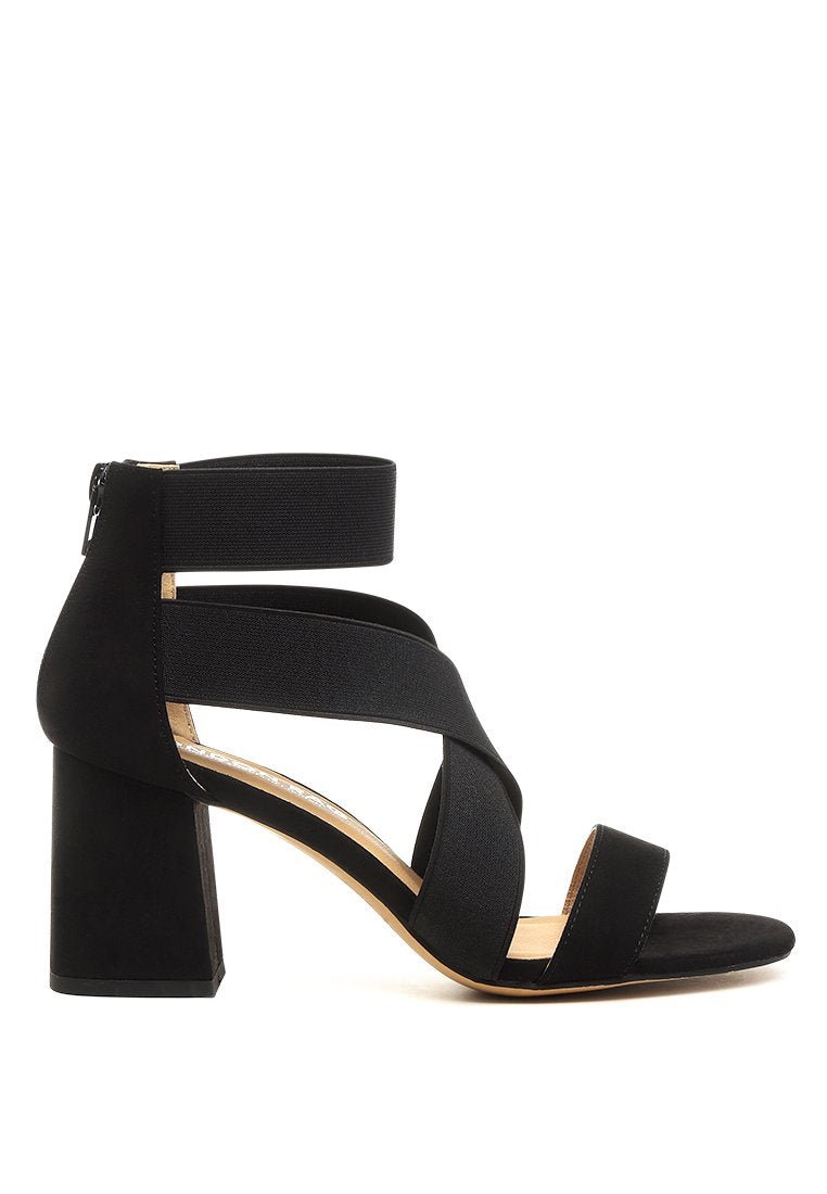 Benicia Strappy Block Heel Sandals - Elastic Strap Open Toe with Back Zipper - Style Queenz