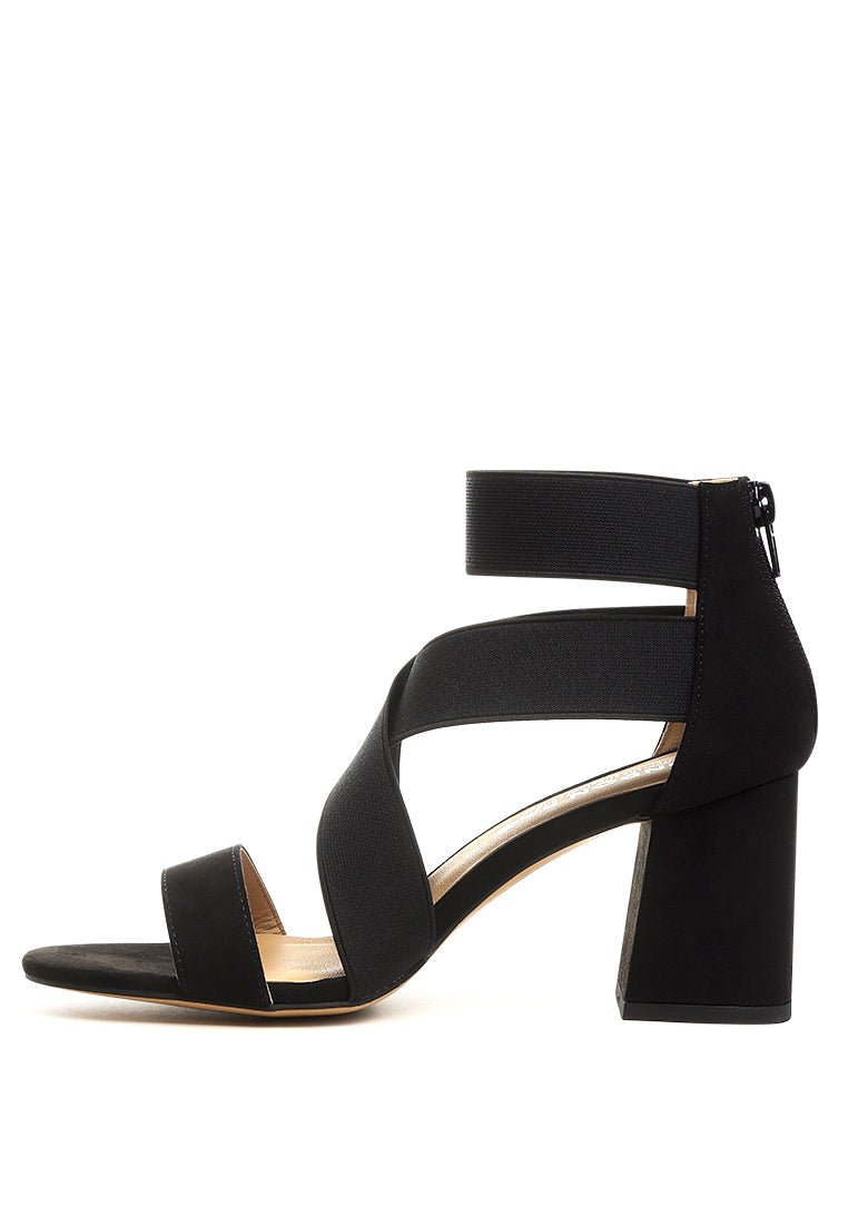 Benicia Strappy Block Heel Sandals - Elastic Strap Open Toe with Back Zipper - Style Queenz