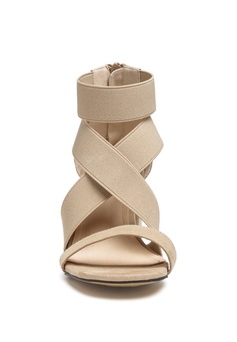 Benicia Strappy Block Heel Sandals - Elastic Strap Open Toe with Back Zipper - Style Queenz