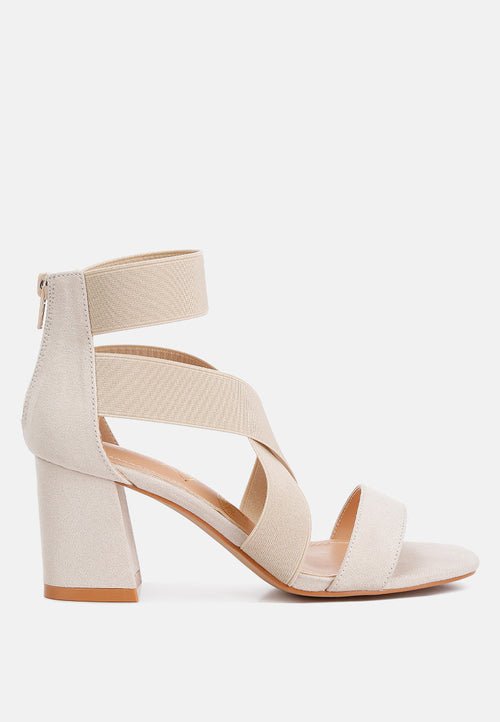 Benicia Strappy Block Heel Sandals - Elastic Strap Open Toe with Back Zipper - Style Queenz
