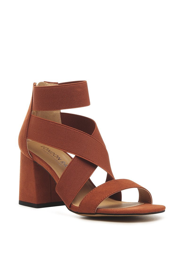 Benicia Strappy Block Heel Sandals - Elastic Strap Open Toe with Back Zipper - Style Queenz