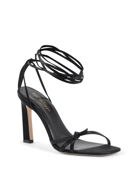 Bey Black Lace Up Sandals - Premium Italian Satin High Heel Sandals - Style Queenz
