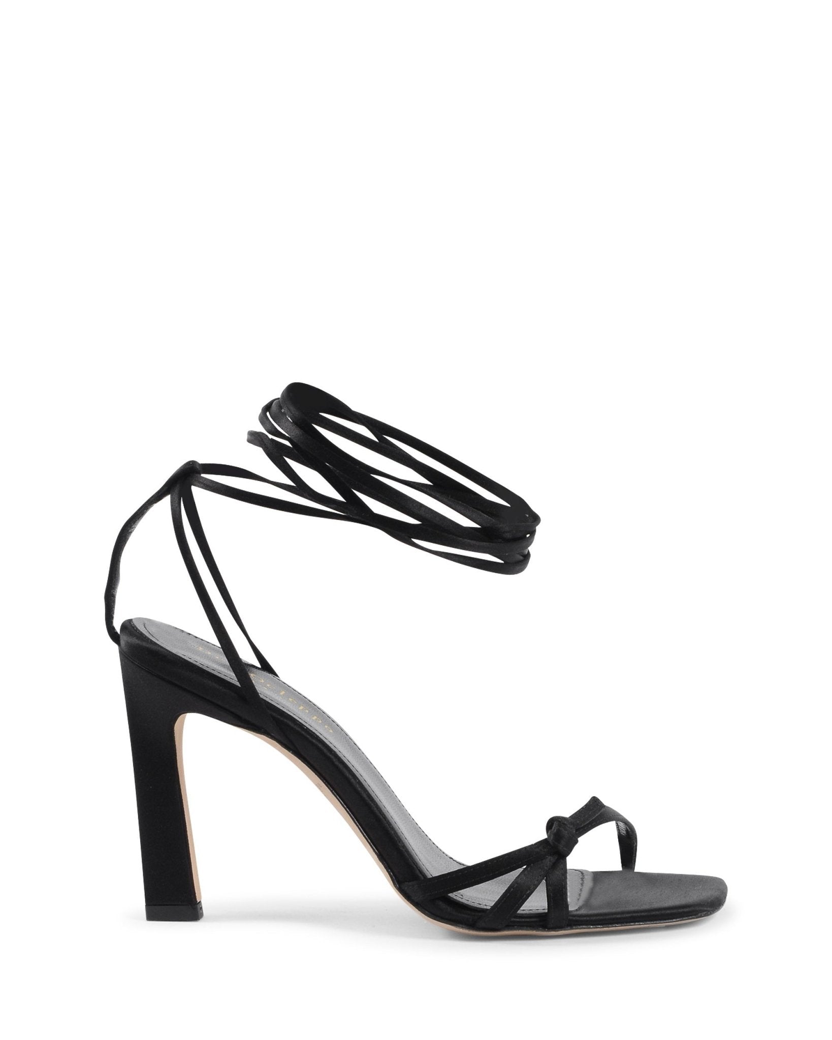 Bey Black Lace Up Sandals - Premium Italian Satin High Heel Sandals - Style Queenz