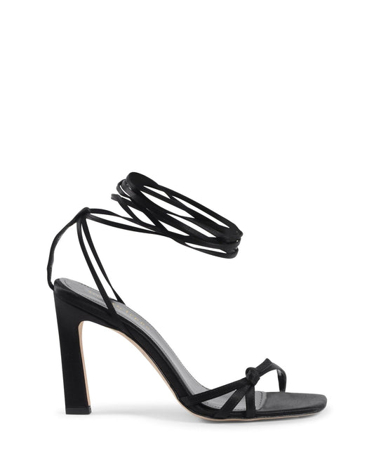 Bey Black Lace Up Sandals - Premium Italian Satin High Heel Sandals - Style Queenz
