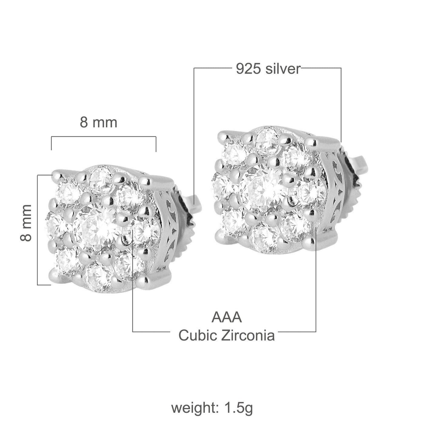 BIBELOT 925 Sterling Silver Stud Earrings - Cubic Zirconia Flower Pattern - Style Queenz
