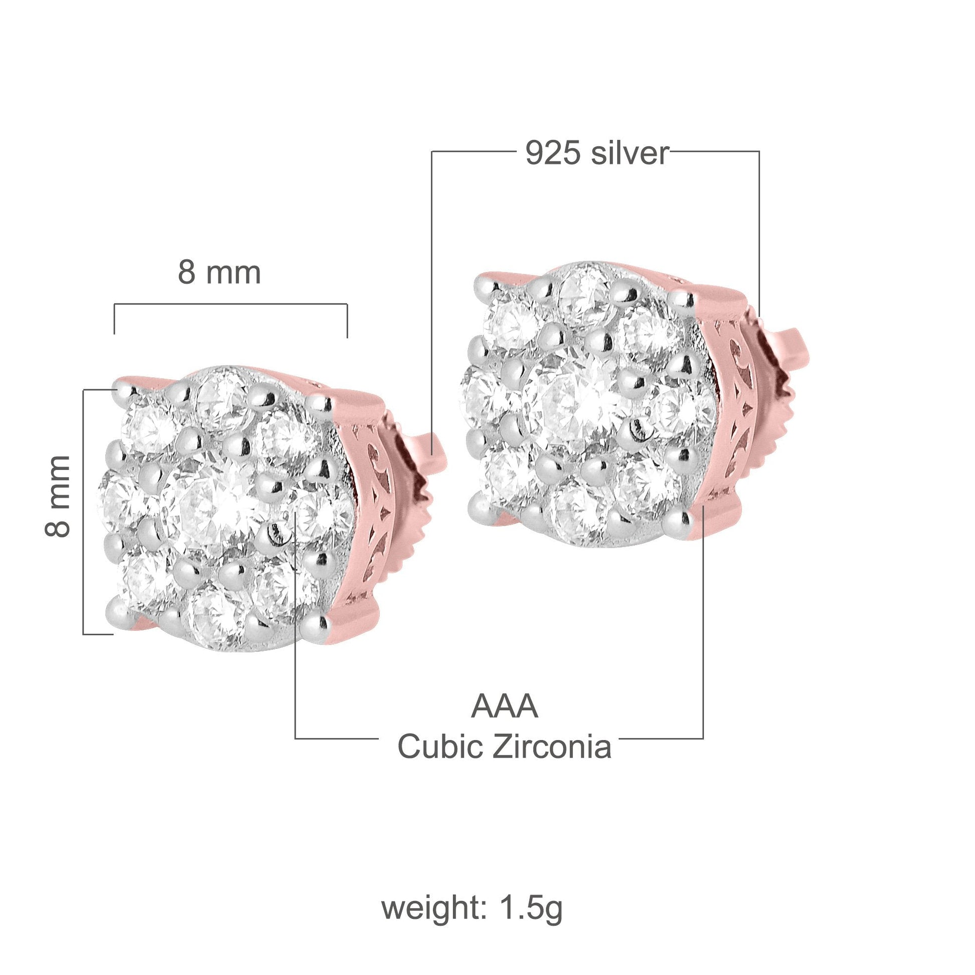 BIBELOT 925 Sterling Silver Stud Earrings - Cubic Zirconia Flower Pattern - Style Queenz