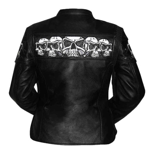 Big Skulls Women's Motorcycle Leather Jacket - Premium Biker Gear - Style Queenz