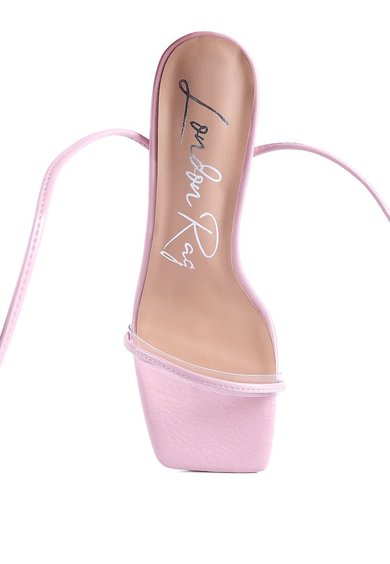 Biten Berry Spool Heel Lace Up Sandals - Patent Croc Mid Heel Summer Shoes - Style Queenz