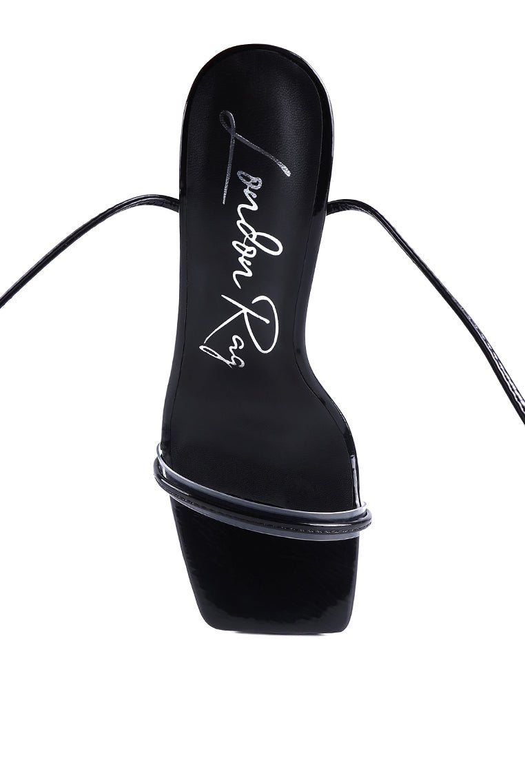 Biten Berry Spool Heel Lace Up Sandals - Patent Croc Mid Heel Summer Shoes - Style Queenz