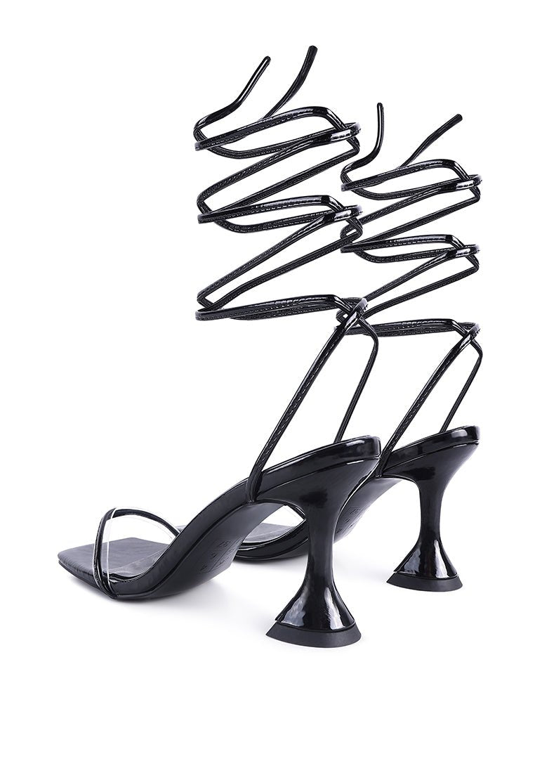 Biten Berry Spool Heel Lace Up Sandals - Patent Croc Mid Heel Summer Shoes - Style Queenz