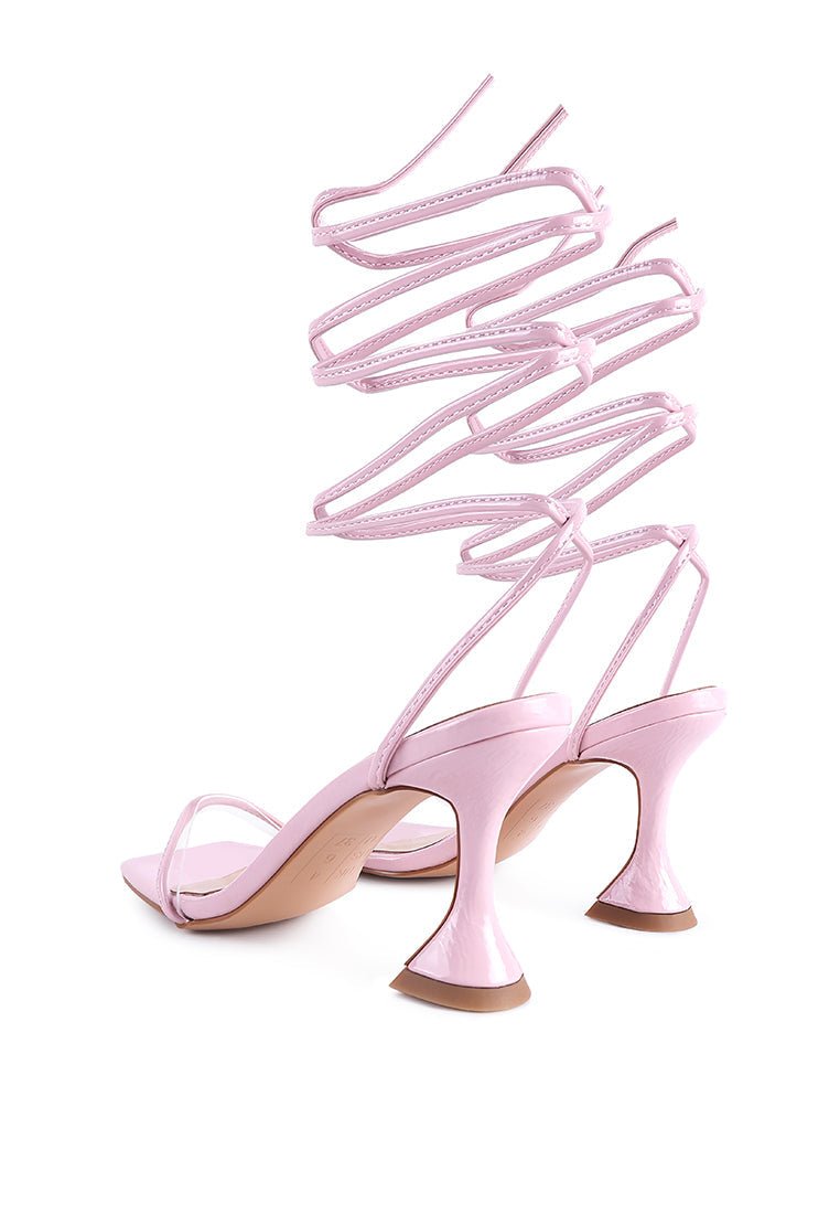 Biten Berry Spool Heel Lace Up Sandals - Patent Croc Mid Heel Summer Shoes - Style Queenz