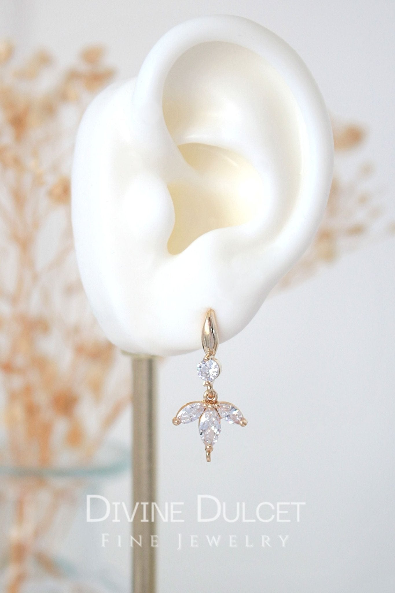 Bloom 24K Gold Flower Petal Earrings - CZ Dangle Hook Earrings with Floral Design - Style Queenz