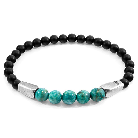 Blue Turquoise Hukou Bracelet - Sterling Silver & Black Agate Beaded Jewelry - Style Queenz