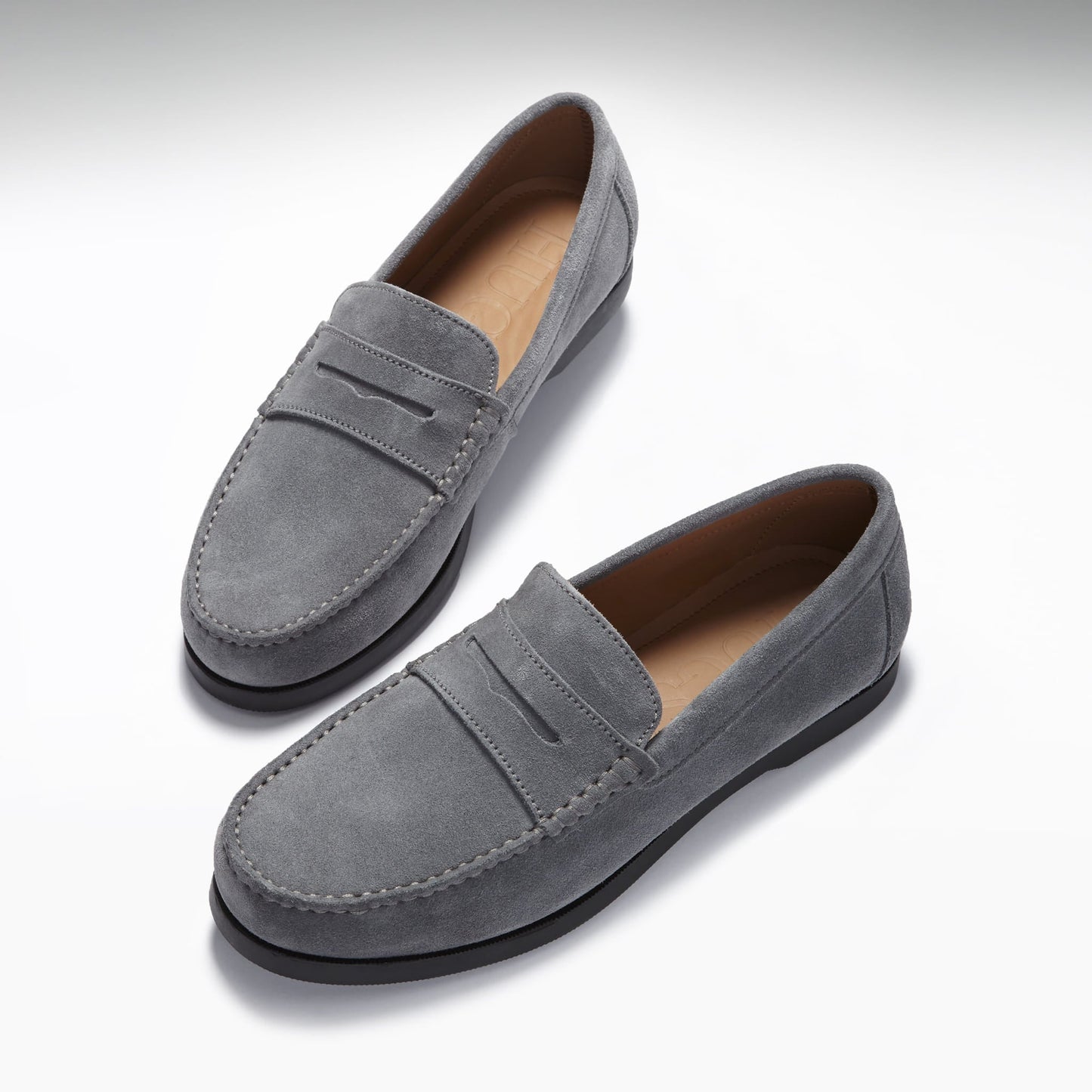 Men's Slate Grey Suede Boat Loafers - Penny Style