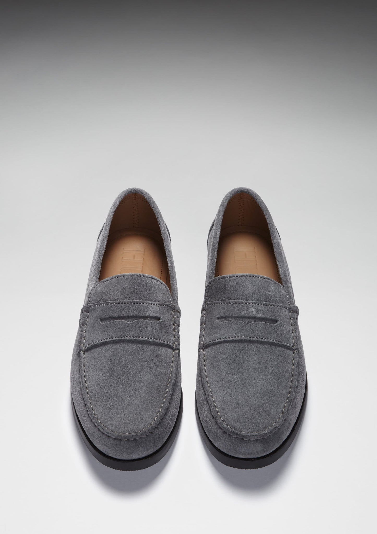 Men's Slate Grey Suede Boat Loafers - Penny Style