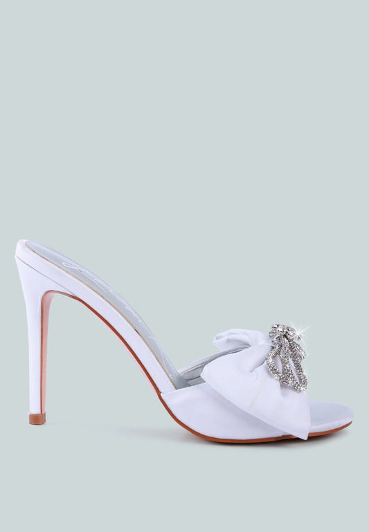 Brag In Rhinestone Bow Satin Heels - Diamante Embellished Wedding Stilettos - Style Queenz