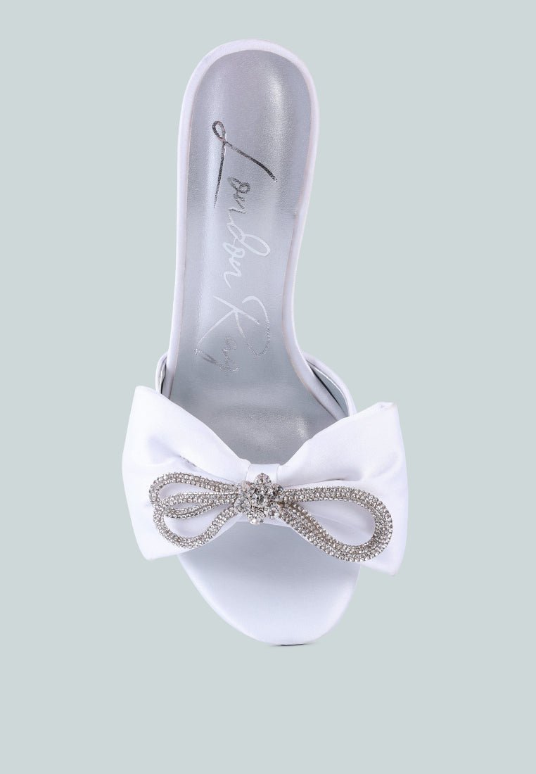 Brag In Rhinestone Bow Satin Heels - Diamante Embellished Wedding Stilettos - Style Queenz